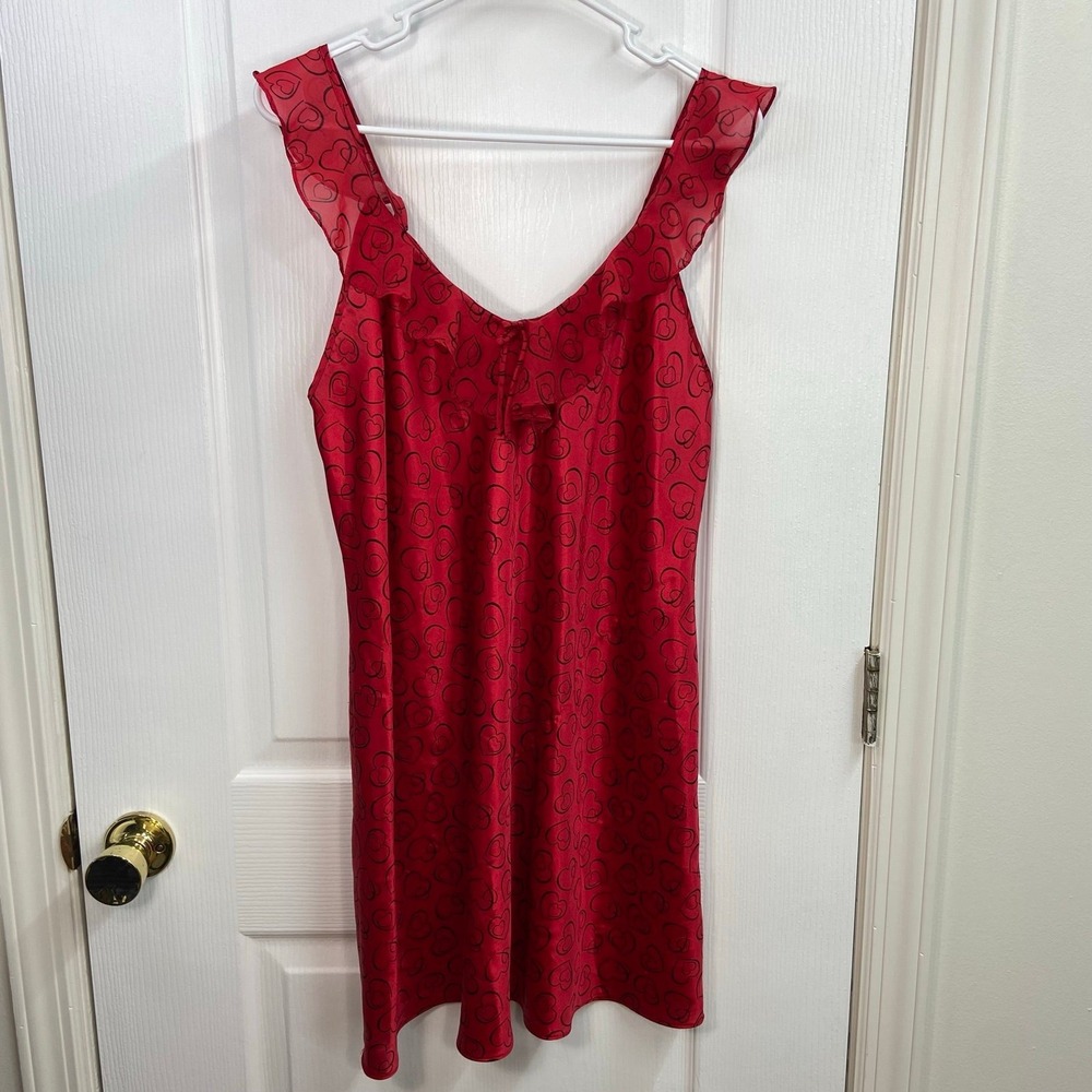 Morgan Taylor red heart ruffle sleeve‎ satin lingerie pajama Valentine's dress L